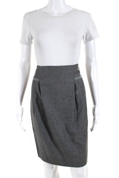 Brunello Cucinelli Womens Wool Pleated Side Zipped Textured Skirt Gray Size 6