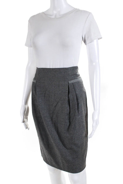 Brunello Cucinelli Womens Wool Pleated Side Zipped Textured Skirt Gray Size 6