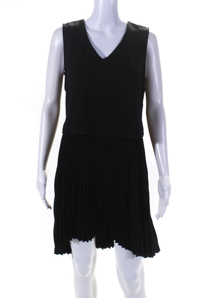 Allsaints Womens Crepe Pleated Sleeveless Overlay A-Line Dress Black Size 4