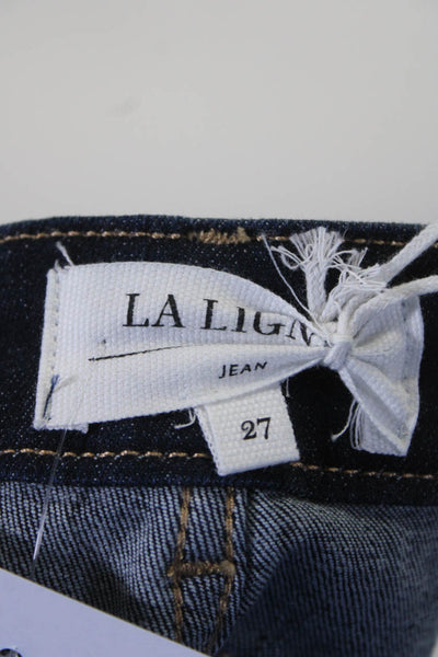 La Ligne Womens Denim High Rise Zip Up Straight Leg Jeans Dark Blue Size 27