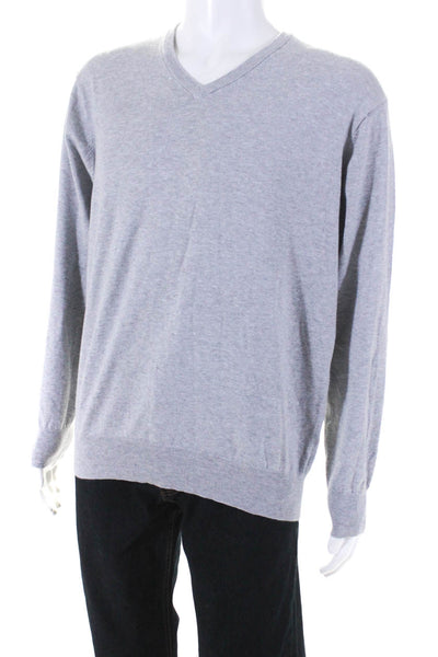 Peter Millar Mens Cotton Knit V-Neck Long Sleeve Sweater Gray Size M