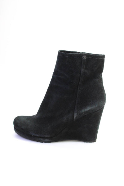 Prada Women's Suede Round Toe Wedge Boots Black Size 9