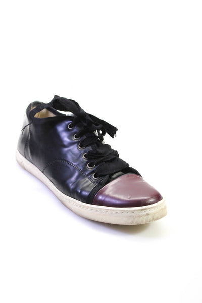 Lanvin Women's Leather Ribbon Lace Up Low Top Sneakers Black/Red Size 9