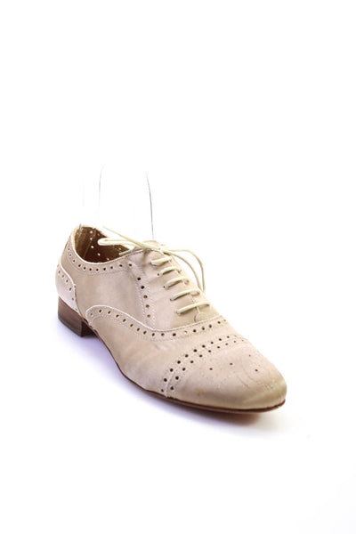 Progetto Women's Almond Toe Perforated Lace Up Oxfords Beige Size 8