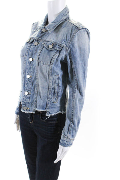 Blank NYC Women's Cotton Distressed Raw Hem Denim Jacket Blue Size S