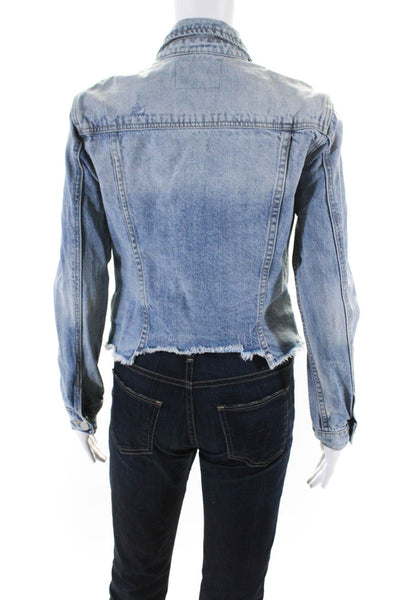 Blank NYC Women's Cotton Distressed Raw Hem Denim Jacket Blue Size S