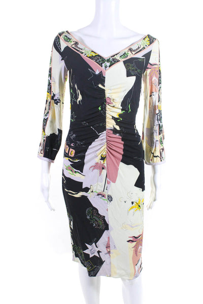 Emilio Pucci Women's Ruched Long Sleeve Printed Midi Dress Multicolor Size 4