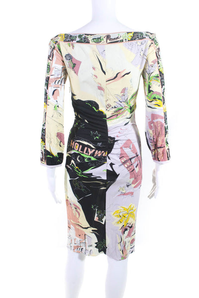 Emilio Pucci Women's Ruched Long Sleeve Printed Midi Dress Multicolor Size 4