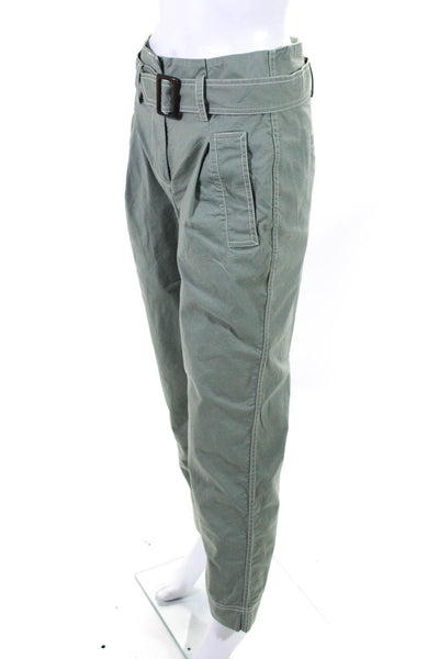 Jonathan Simkhai Women's Belted High Rise Straight Leg Pants Green Size 0