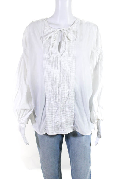 Givenchy Womens Cotton Pleated Bodice Long Sleeve V-Neck Blouse White Size 42