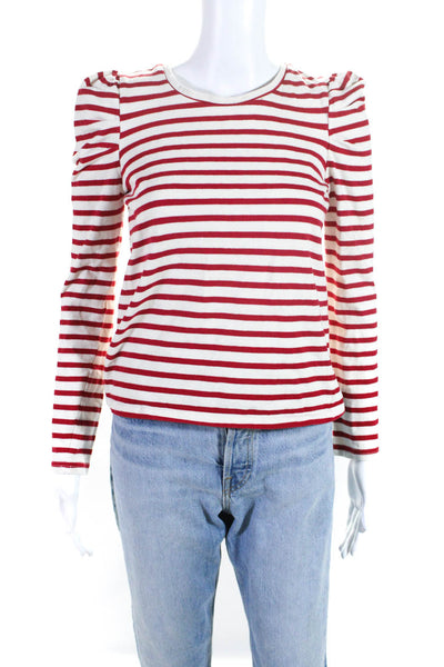Rebecca Minkoff Womens Striped Puff Shoulder Long Sleeved Top Red Cream Size XS