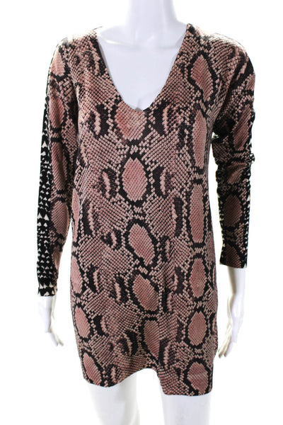 Stella McCartney Womens Snakeskin Print Long Sleeve Mini Dress Pink Black Size S