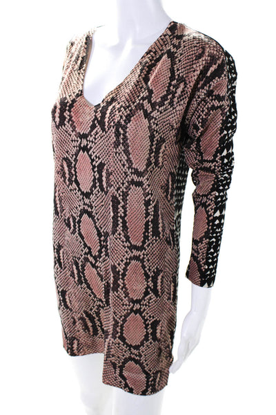 Stella McCartney Womens Snakeskin Print Long Sleeve Mini Dress Pink Black Size S