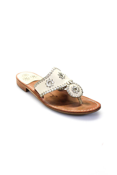 Jack Rogers Women's Leather Stitched Rondelle Thong Sandals Beige Size 6.5