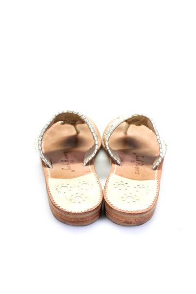 Jack Rogers Women's Leather Stitched Rondelle Thong Sandals Beige Size 6.5