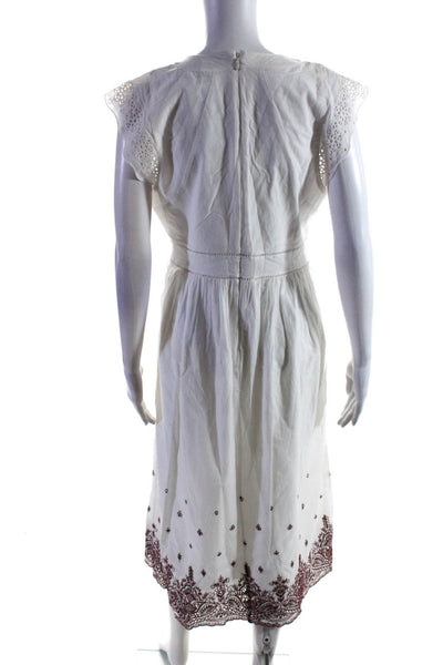 Point Sur Womens Cotton Eyelet Floral Embroidered Mid-Calf Sundress White Size 8