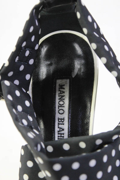 Manolo Blahnik Womens Leather Polka Dot Print Strappy Wedges Black Size 7US 37EU