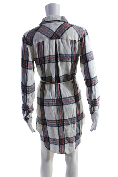 Rails Womens Plaid Long Sleeved Collared Tied Shirt Dress White Red Blue Size S