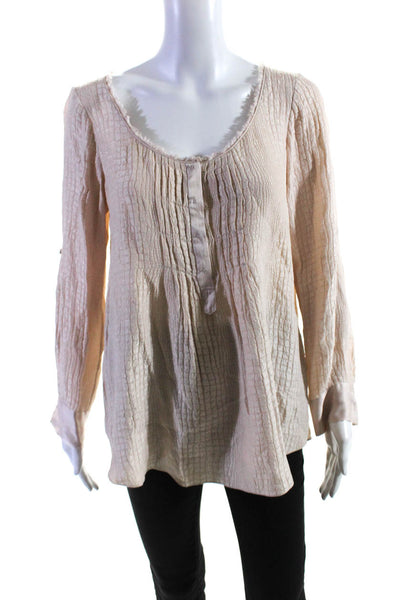 Rebecca Taylor Womens Scoop Neck Long Sleeved Buttoned Blouse Blush Pink Size 6