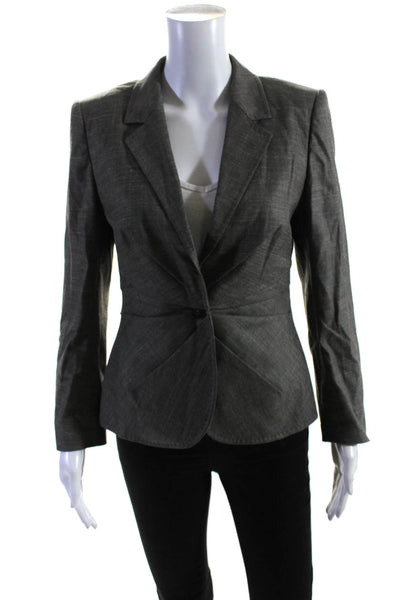 Escada Womens Pleated Front One Button Long Sleeved Collared Blazer Gray Size 36