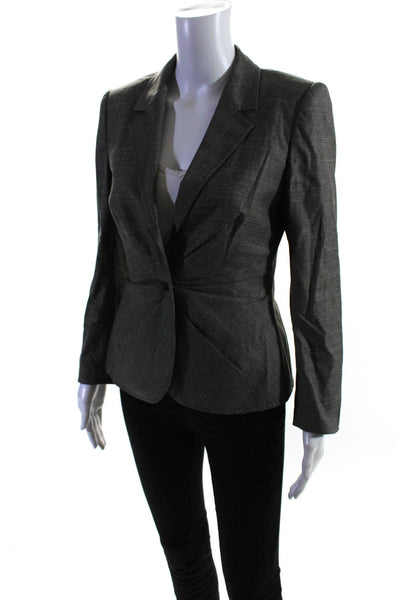 Escada Womens Pleated Front One Button Long Sleeved Collared Blazer Gray Size 36