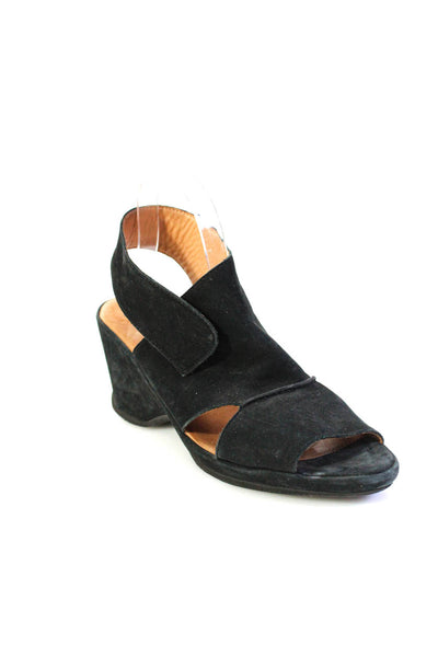 L'Amour Des Pieds Womens Leather Open Toe Wedges Sandals Black Size 10M
