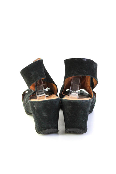L'Amour Des Pieds Womens Leather Open Toe Wedges Sandals Black Size 10M