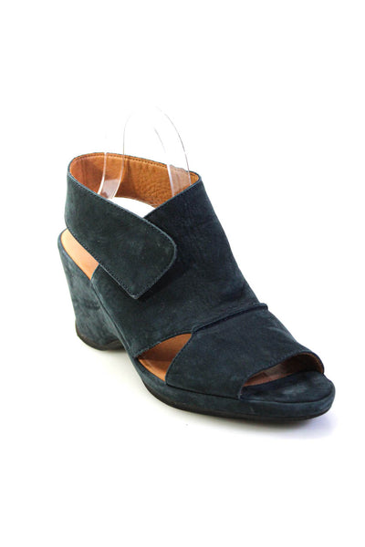 L'Amour Des Pieds Womens Leather Open Toe Wedges Sandals Navy Blue Size 10M