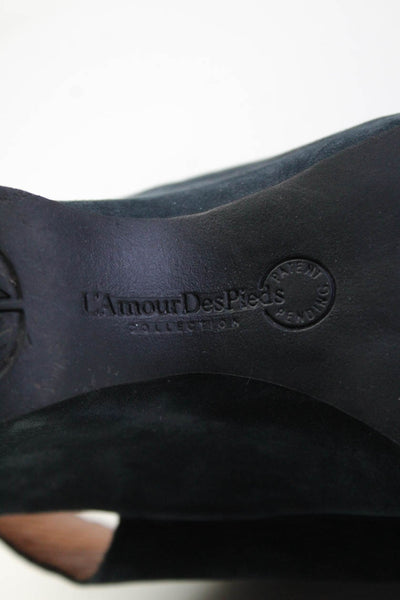L'Amour Des Pieds Womens Leather Open Toe Wedges Sandals Navy Blue Size 10M
