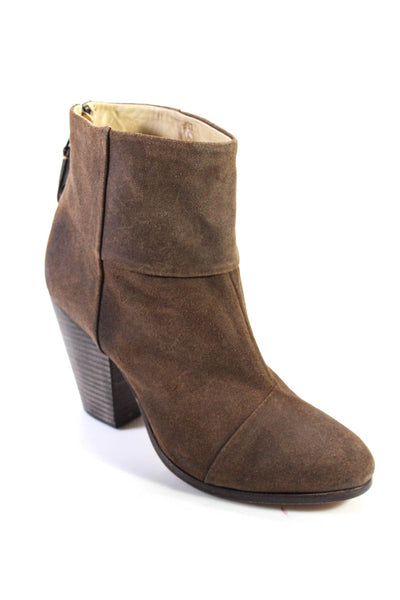 Rag & Bone Womens Suede Zippered Foldover High Heeled Ankle Boots Brown Size 10