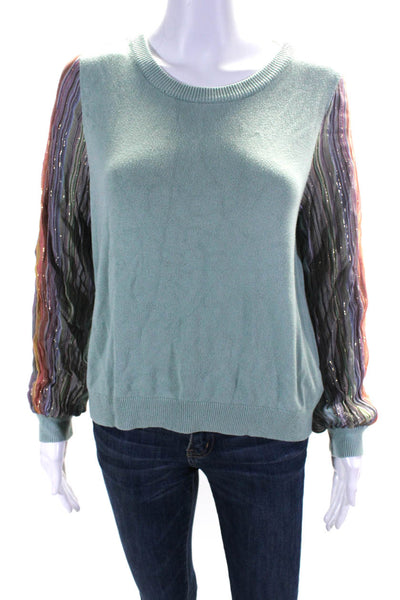 Blnk Womens Metallic Long Sleeve Crewneck Knit Shirt Top Turquoise Blue Size S