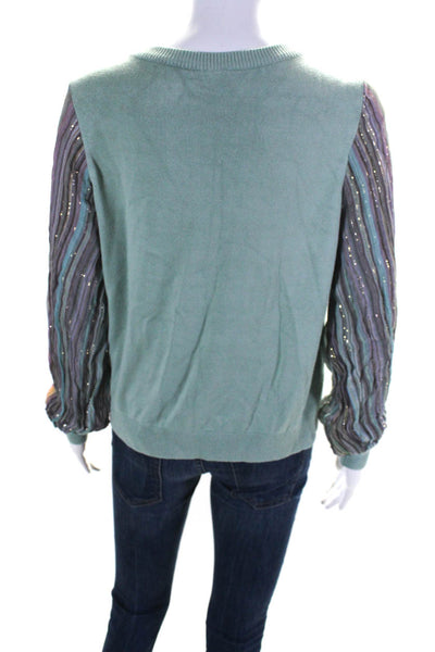 Blnk Womens Metallic Long Sleeve Crewneck Knit Shirt Top Turquoise Blue Size S
