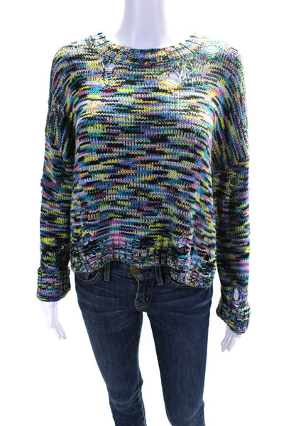 525 Women's Long Sleeve Distressed Pullover Sweater Multicolor Size S