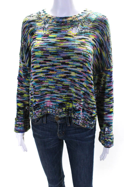 525 Women's Long Sleeve Distressed Pullover Sweater Multicolor Size S