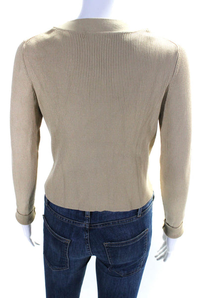 525 Women's V-Neck Long Sleeve Button Down Knit Top Beige Size M