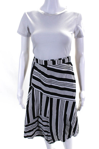 Zimmermann Women's Asymmetrical Midi Black White Stripe Skirt Size L