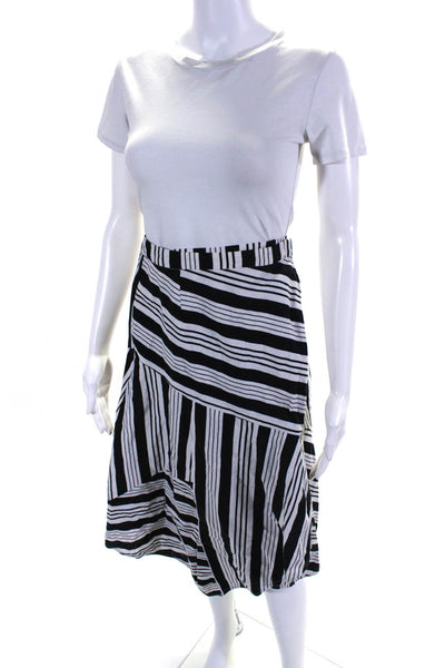 Zimmermann Women's Asymmetrical Midi Black White Stripe Skirt Size L