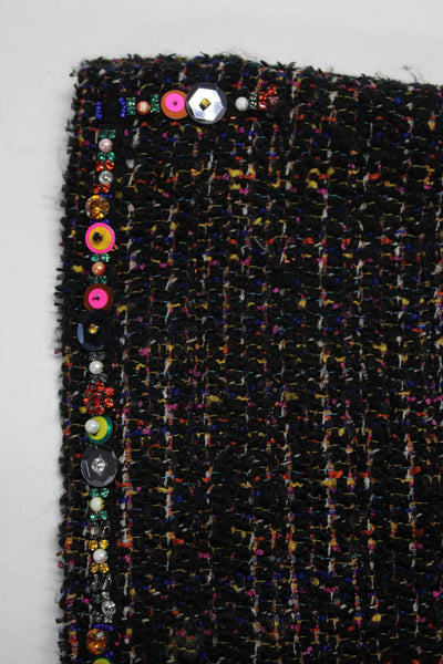 MSGM Womens Wool Woven Textured Sequined Hem Zip A-Line Dress Black Size EUR40