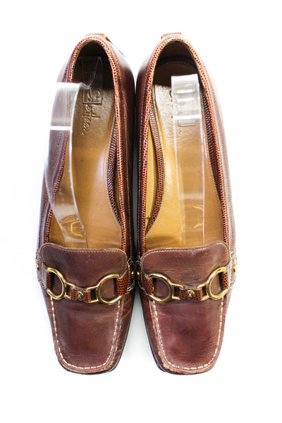 Cole Haan Womens Leather Square Toe Metal Bit Low Heel Loafers Brown Size 8.5US