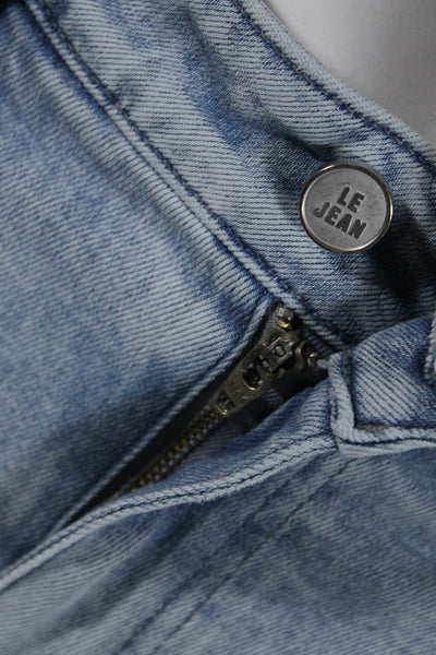 Le Jean Womens Cotton Light Wash Pleat Hem Button Tapered Jeans Blue Size EUR24