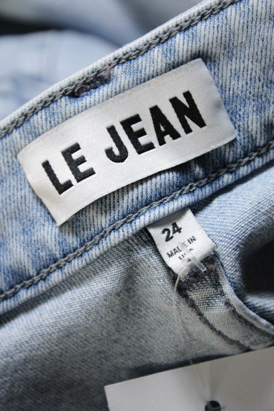 Le Jean Womens Cotton Light Wash Pleat Hem Button Tapered Jeans Blue Size EUR24