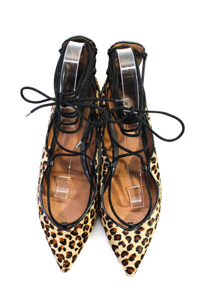 Zara Woman Womens Leopard Print Pointed Toe Strappy Flats Brown Black Size 9