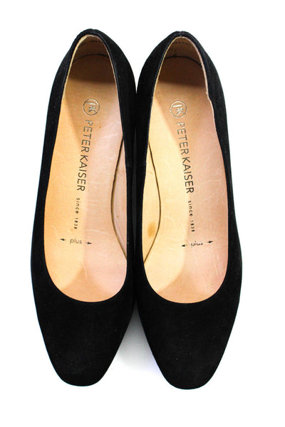 Peter Kaiser Women's Suede Almond Toe Block Kitten Heels Black Size 4.5