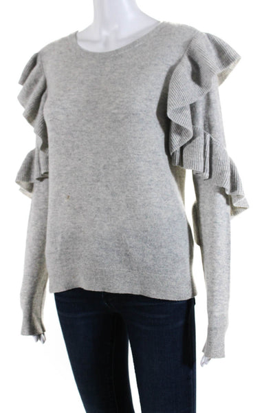 Club Monaco Women's Cashmere Long Sleeve Ruffle Trim Sweater Gray Size S