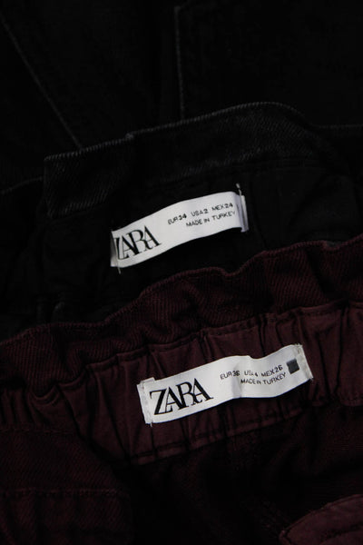 Zara Women's High Rise Paperbag Waist Straight Leg Jeans Black Size 2 4, Lot 2