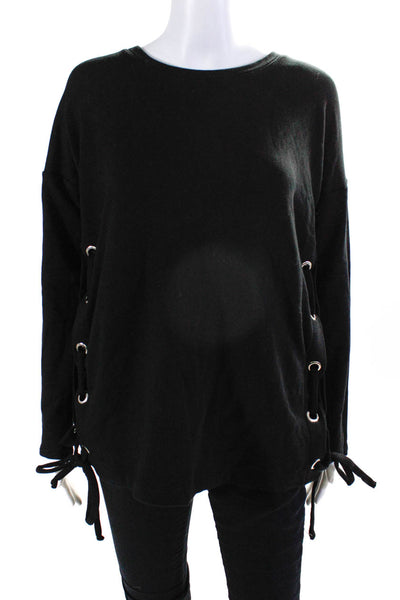 Fifteen Twenty Womens Long Sleeved Lace Up Side Pullover Sweater Black Size M