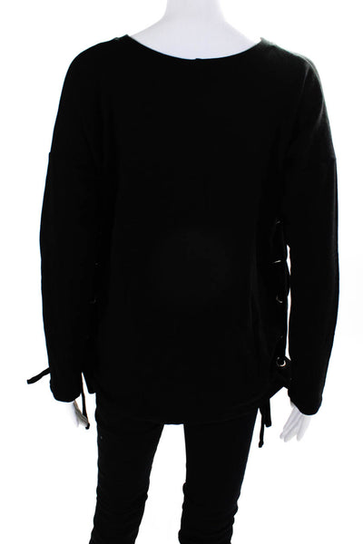 Fifteen Twenty Womens Long Sleeved Lace Up Side Pullover Sweater Black Size M