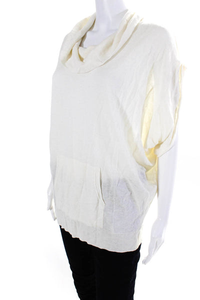 BCBG Max Azria Womens Short Sleeved Turtleneck Knit Poncho Sweater Cream Size S