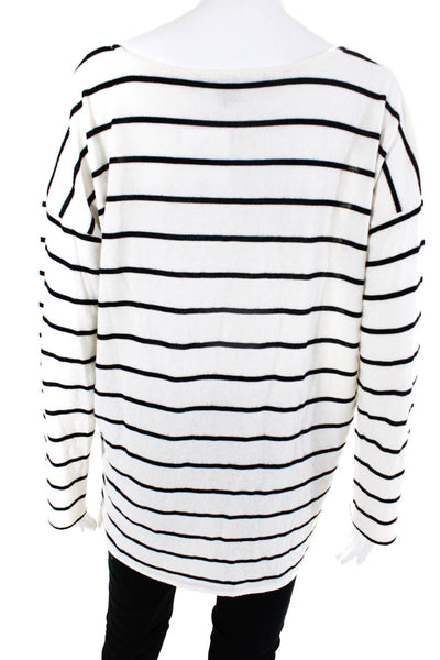 Fifteen Twenty Womens Striped Long Sleeved Round Neck Sweater White Black Size S