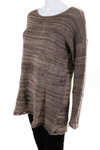 Cotton By Autumn Cashmere Womens Distressed Knit Pullover Sweater Brown Size L